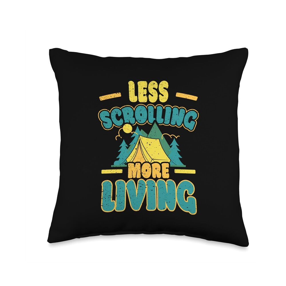 1390 Less Scrolling More Living Minimalism Throw Pillow, 16x16, Multicolor